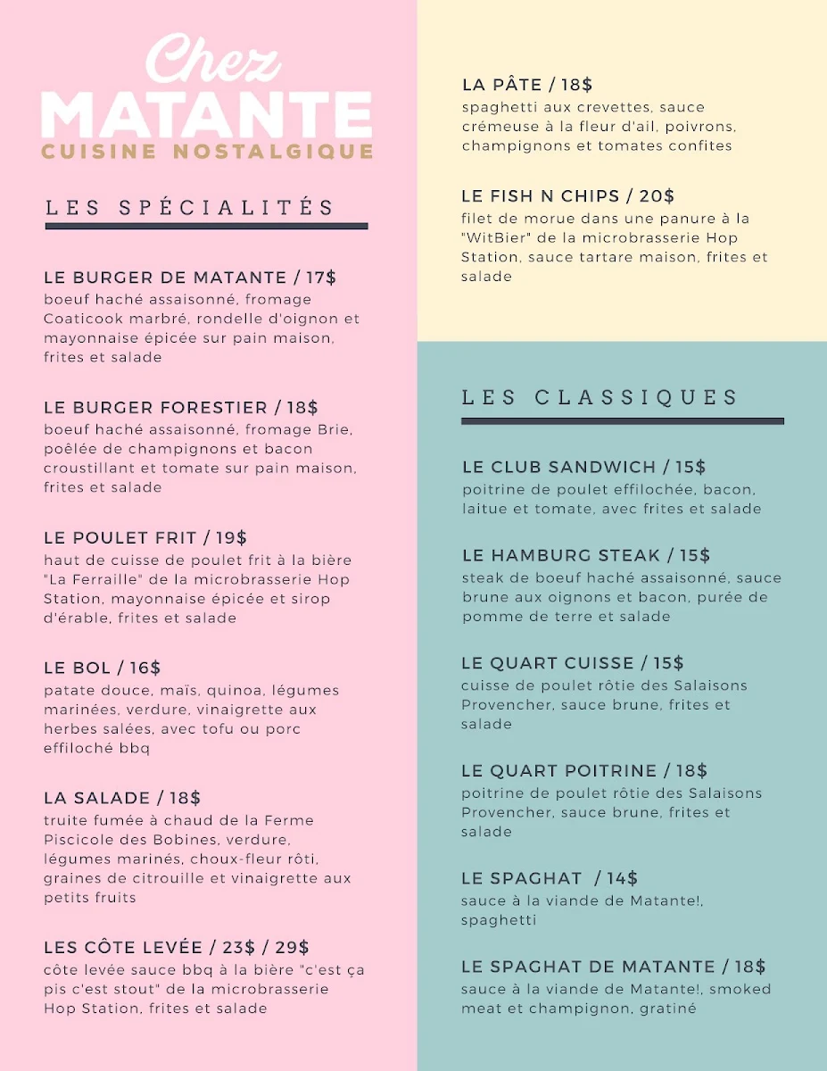 Menu, Chez Matante