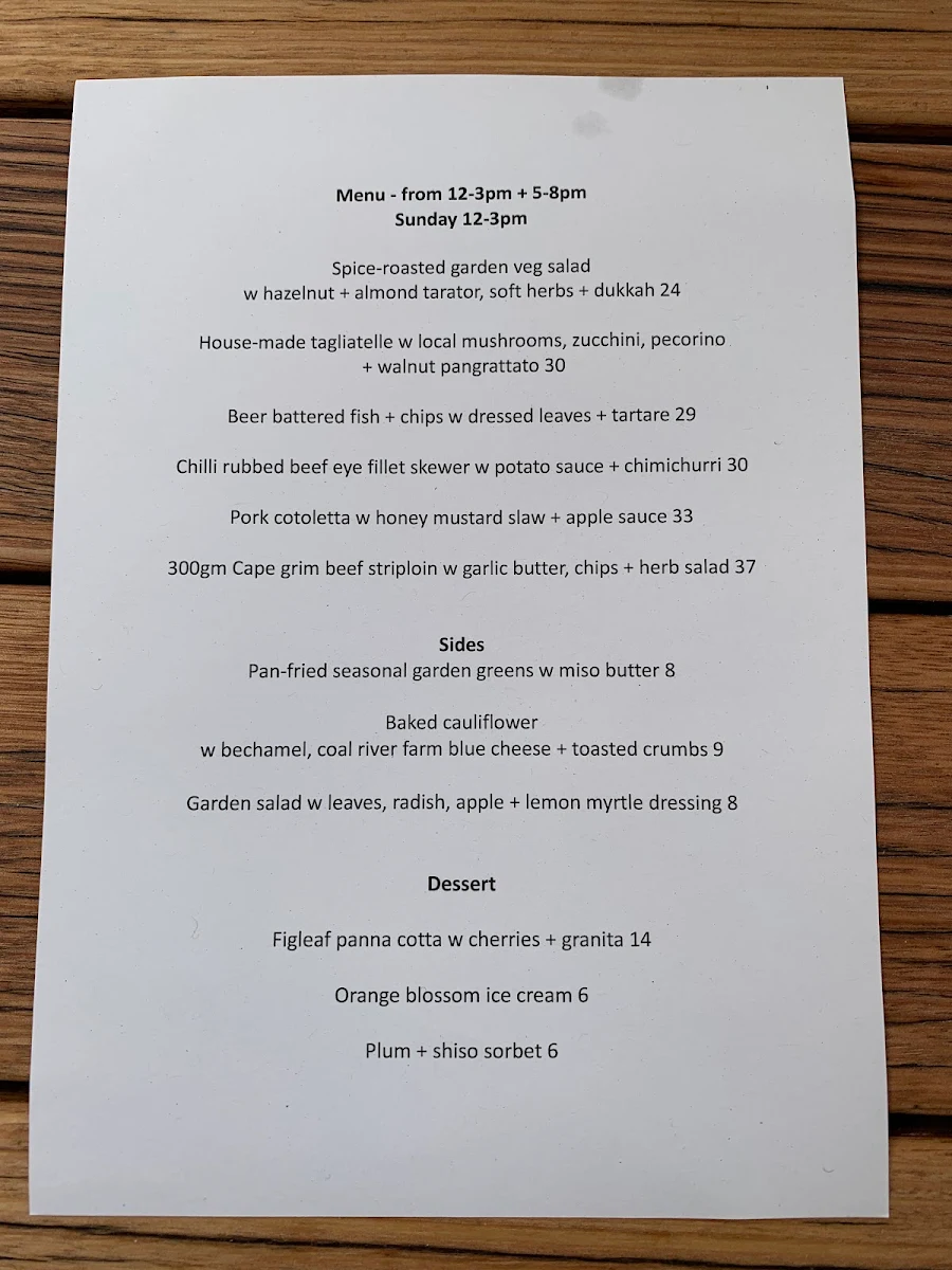Menu, Peppermint Bay & Peppermint Bay Cruises