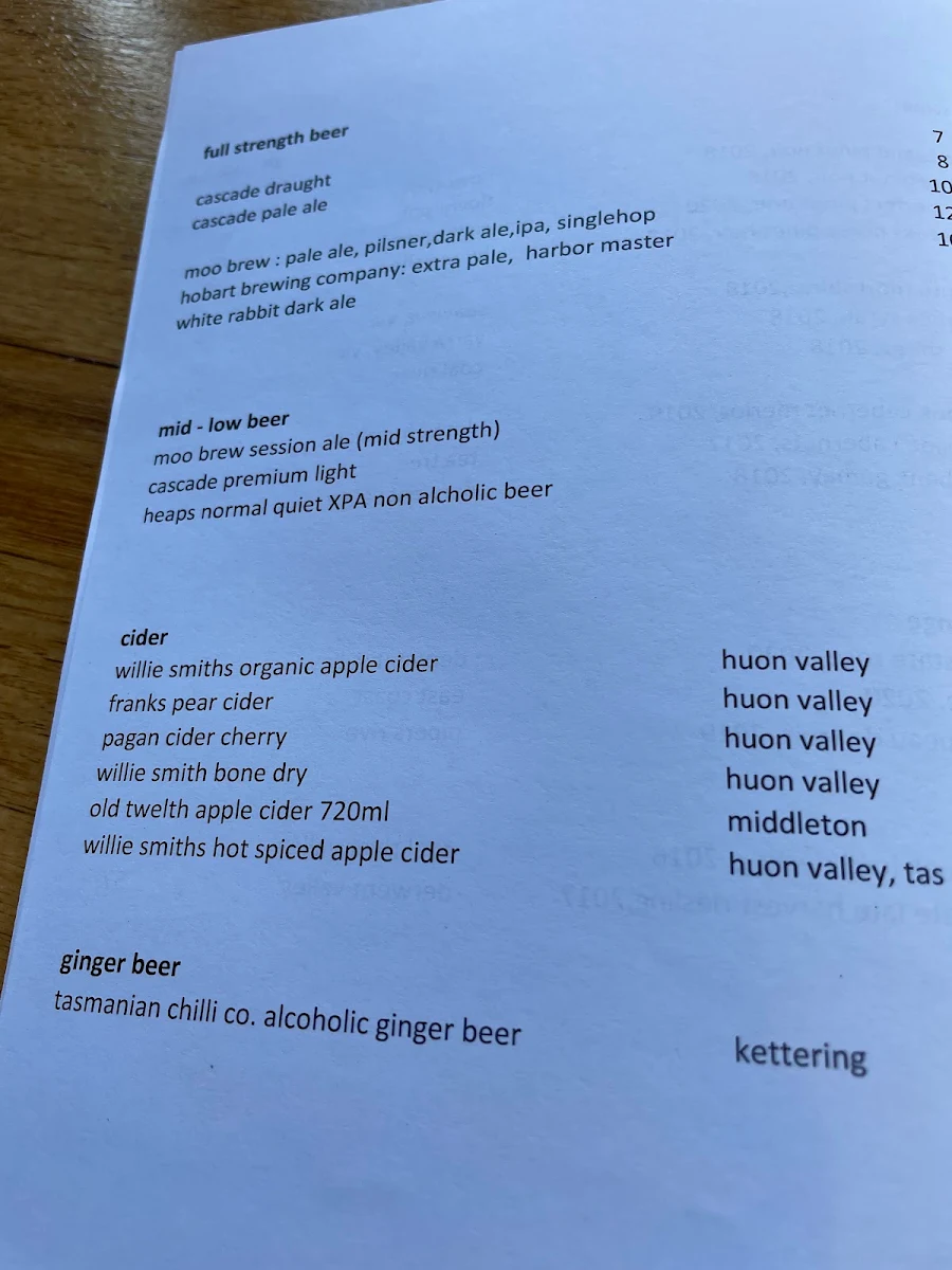 Menu, Peppermint Bay & Peppermint Bay Cruises