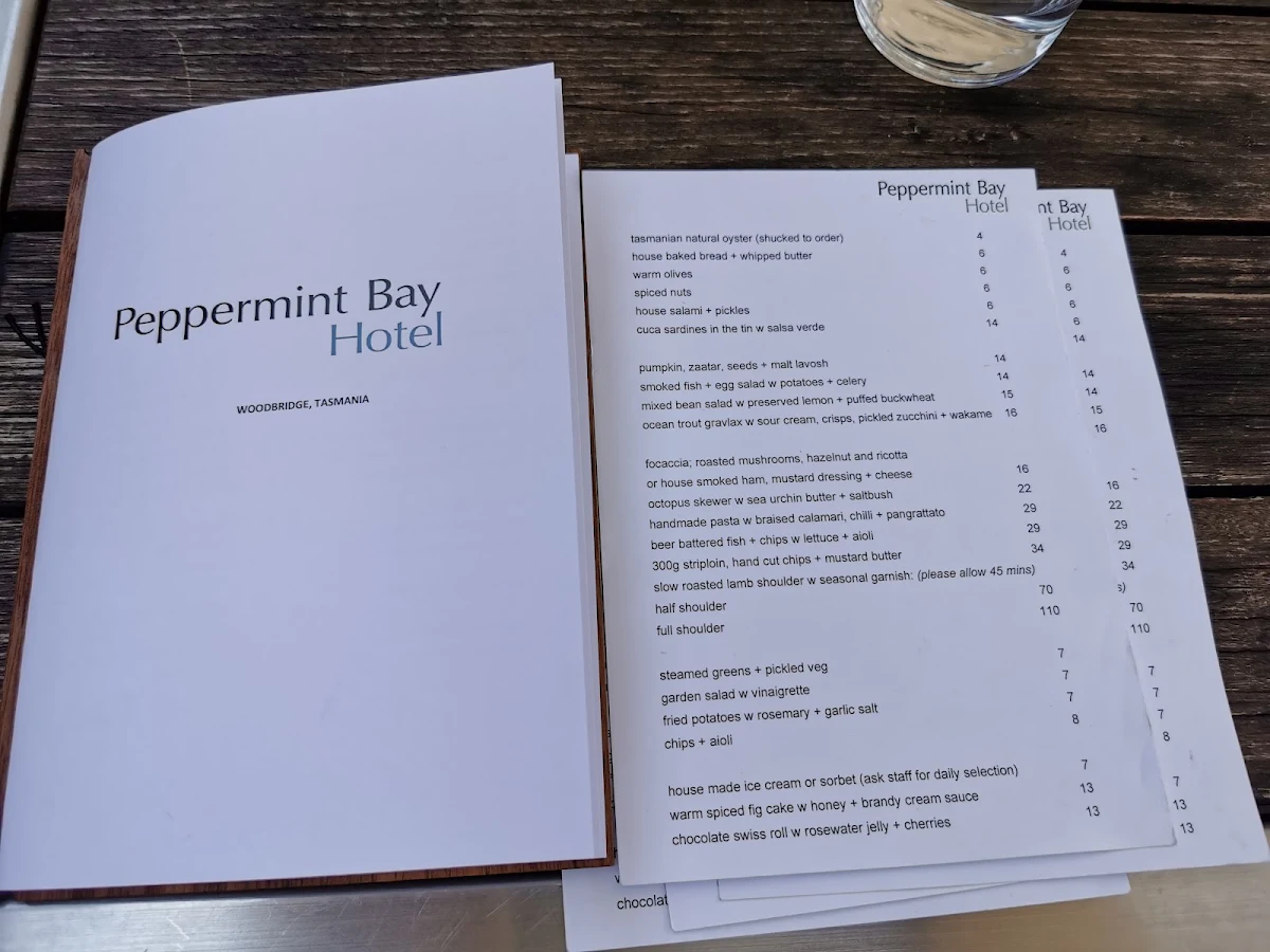 Menu, Peppermint Bay & Peppermint Bay Cruises