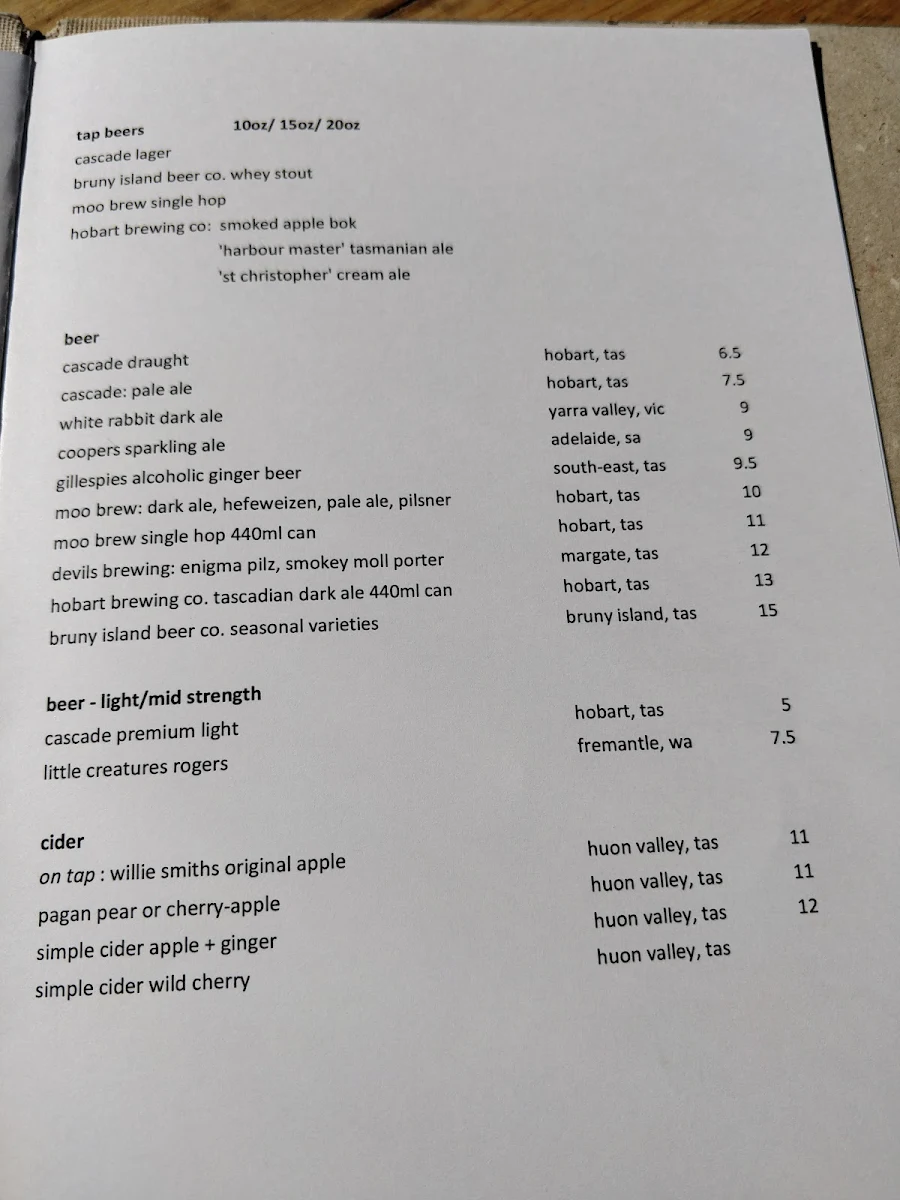 Menu, Peppermint Bay & Peppermint Bay Cruises