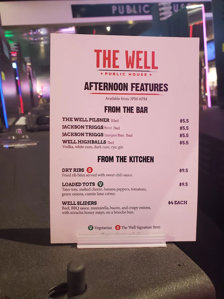 Menu, The Well Public House at Elements Casino Chilliwack