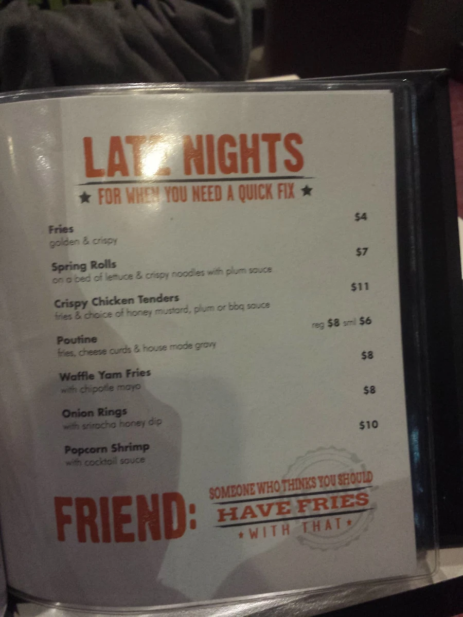 Menu, The Well Public House at Elements Casino Chilliwack