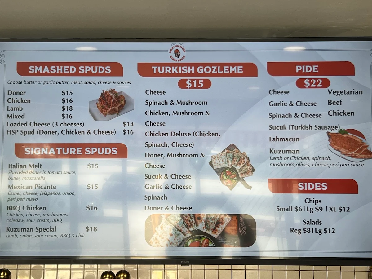 Menu, Great Western Kebab House