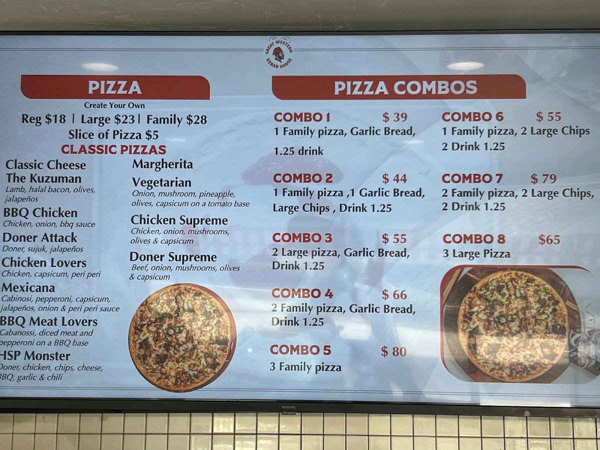 Menu, Great Western Kebab House