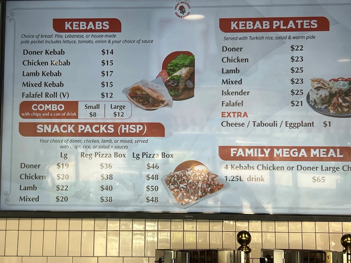 Menu, Great Western Kebab House