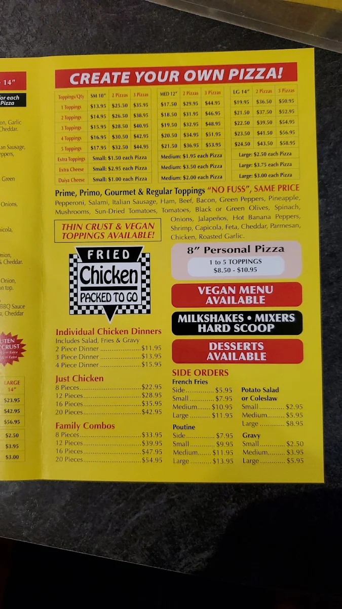 Menu, Pizza Factory
