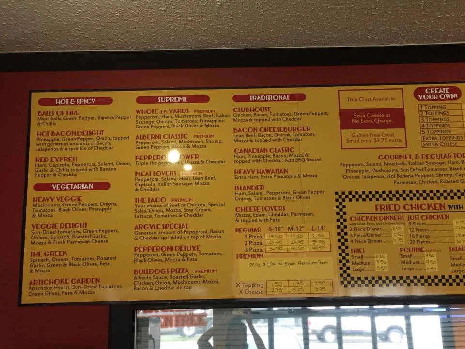Menu, Pizza Factory
