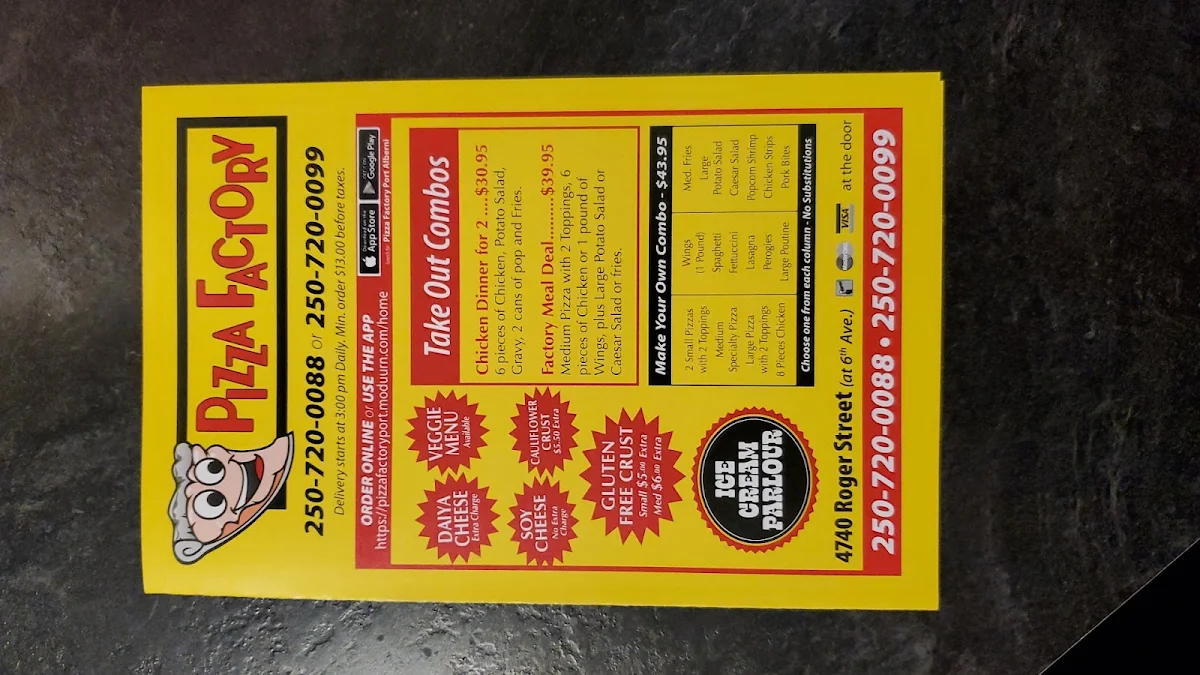 Menu, Pizza Factory