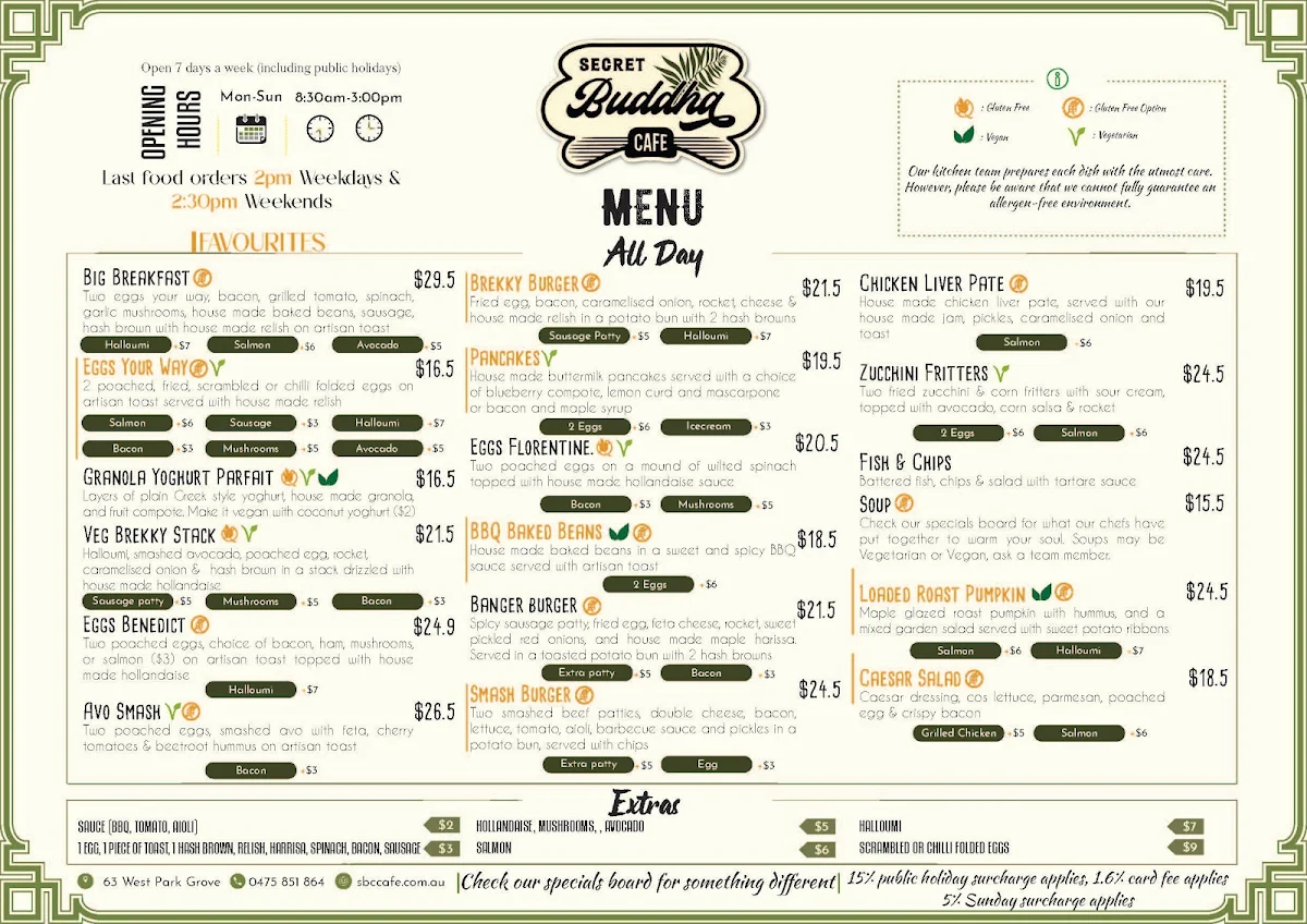 Menu, Secret Serenity Café