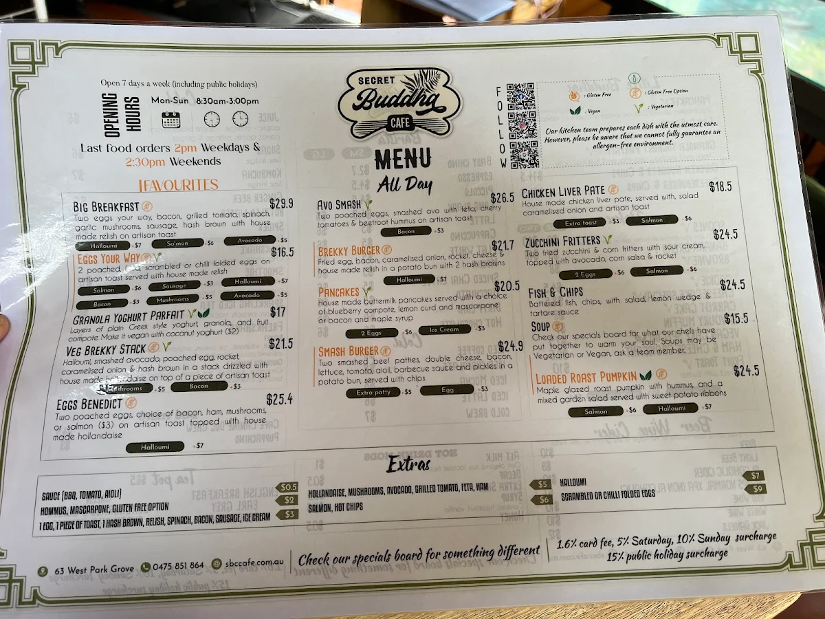 Menu, Secret Serenity Café