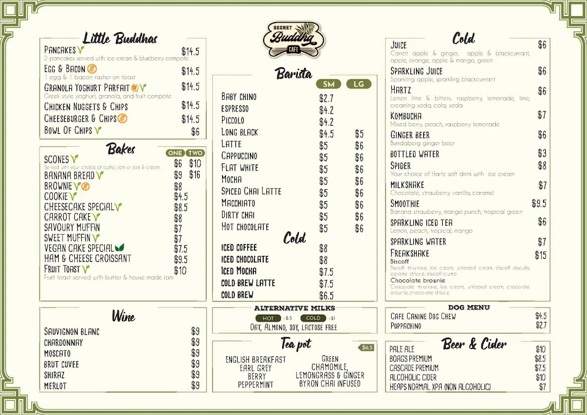 Menu, Secret Serenity Café