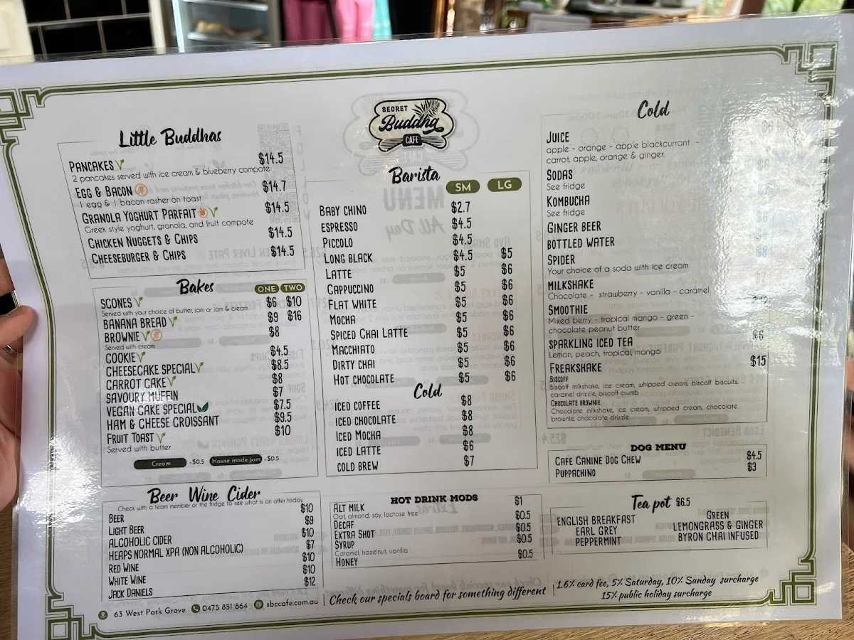 Menu, Secret Serenity Café