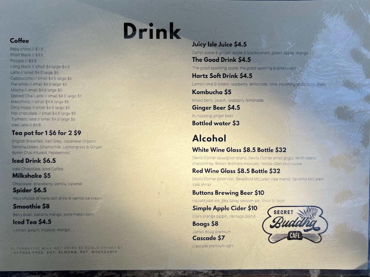Menu, Secret Serenity Café