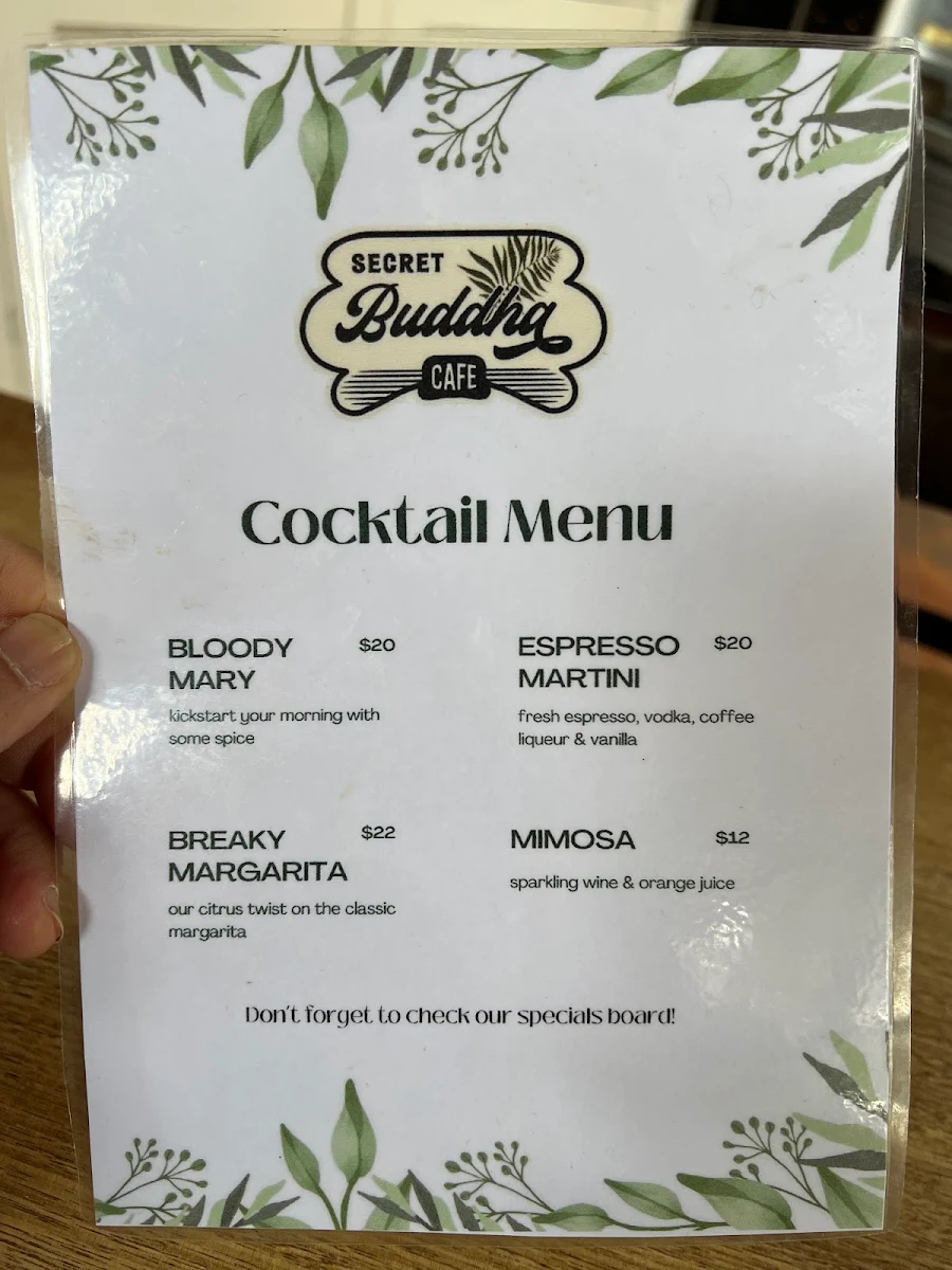 Menu, Secret Serenity Café
