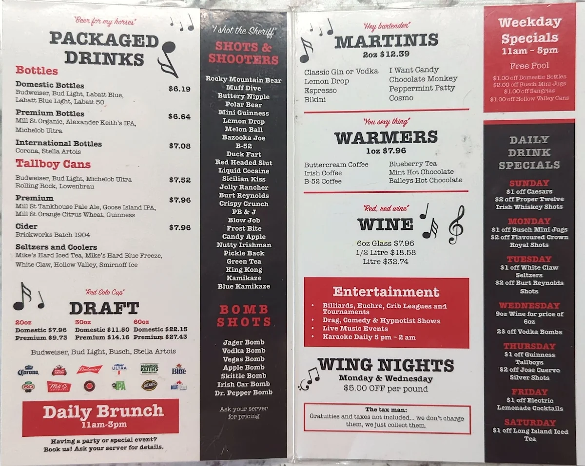 Menu, Tracie's Place Restaurant and Karaoke