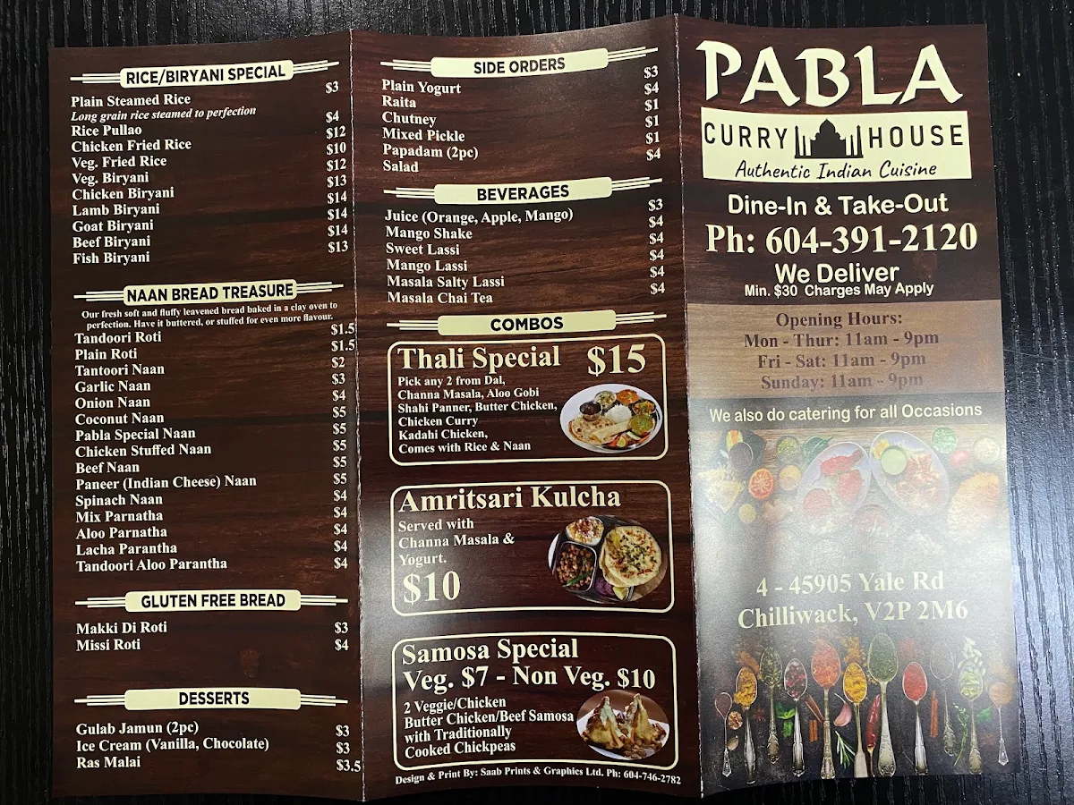Menu, PABLA Curry House (Order Pickup and Delivery directly from our website and save more)
