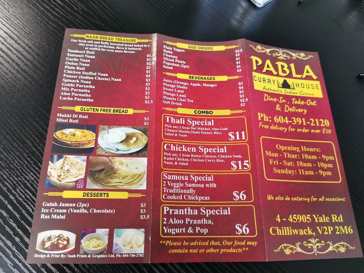 Menu, PABLA Curry House (Order Pickup and Delivery directly from our website and save more)