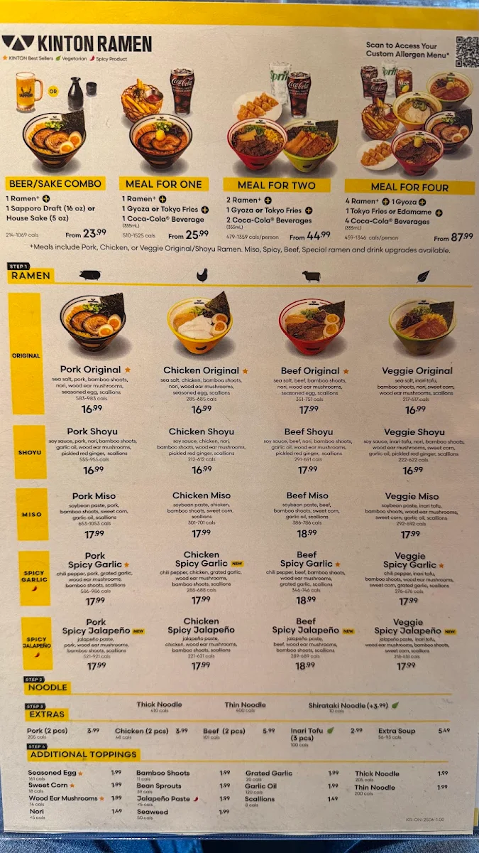 Menu, KINTON RAMEN BRAMPTON