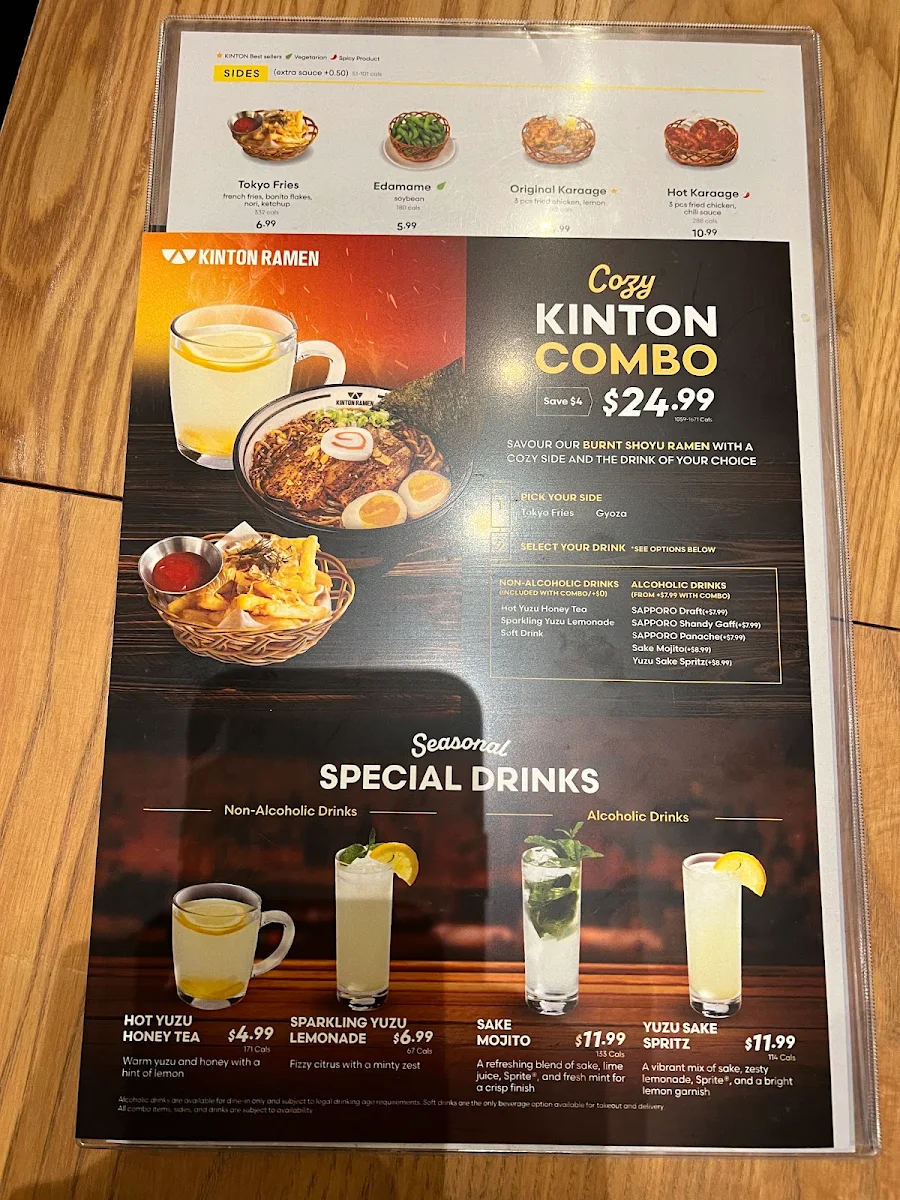 Menu, KINTON RAMEN BRAMPTON