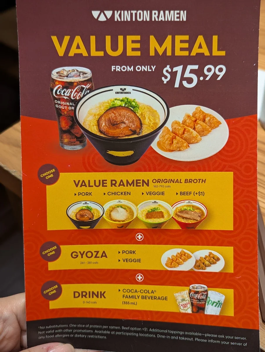 Menu, KINTON RAMEN BRAMPTON