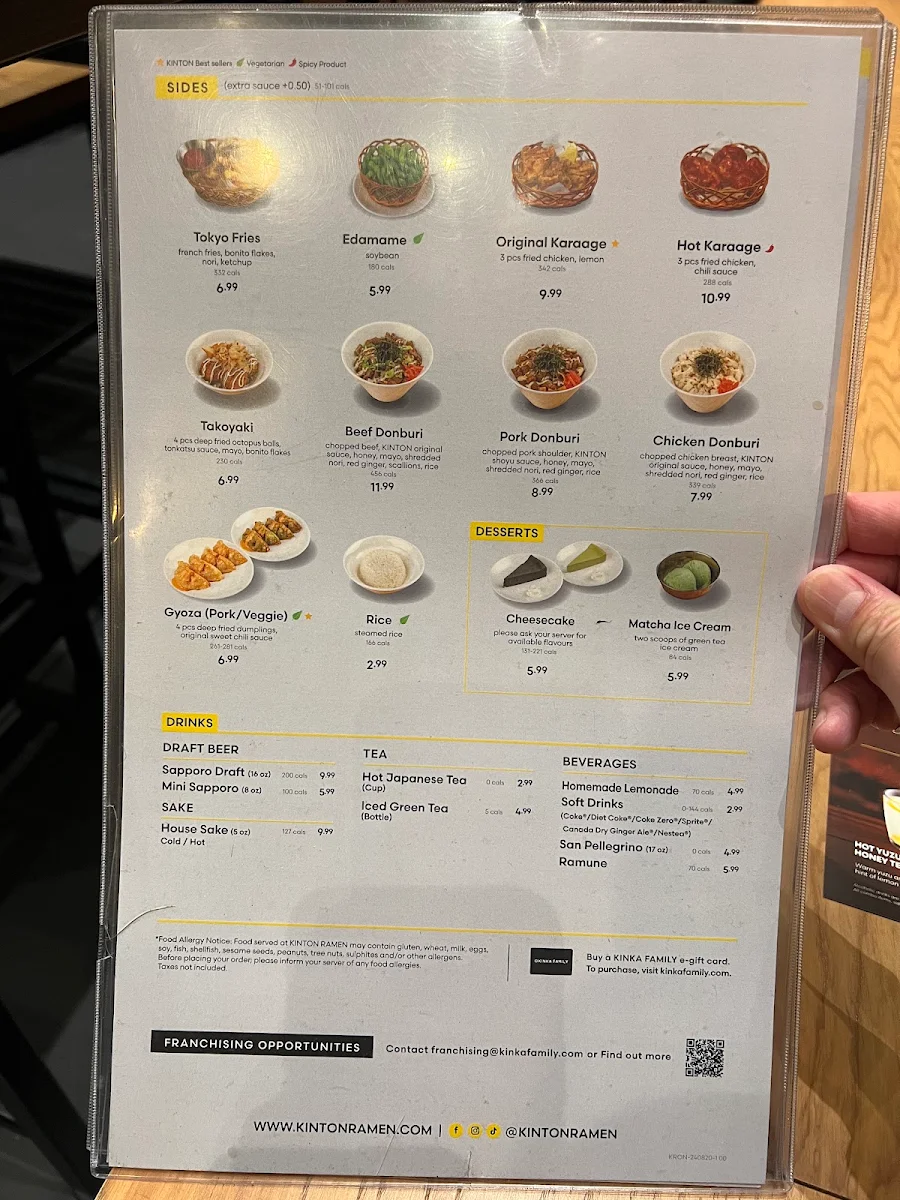 Menu, KINTON RAMEN BRAMPTON