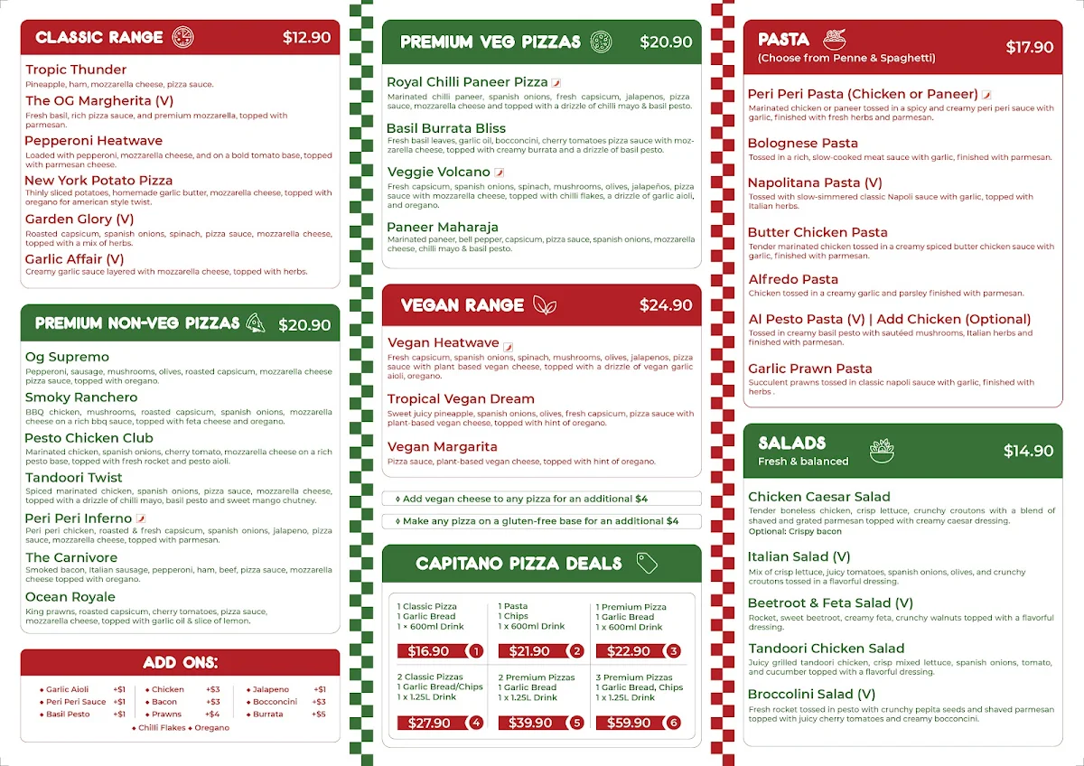 Menu, Capitano Pizza Marsden Park