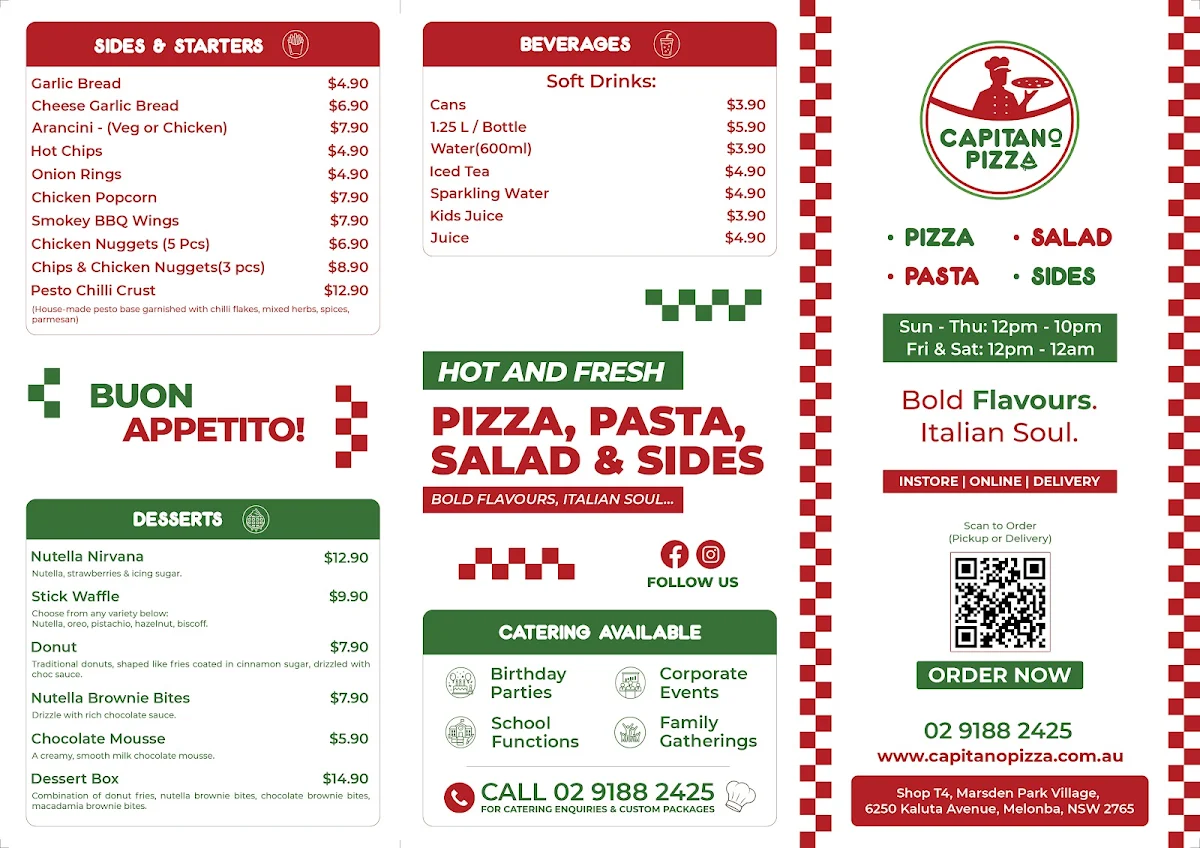 Menu, Capitano Pizza Marsden Park