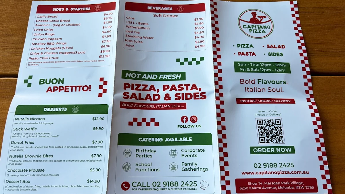 Menu, Capitano Pizza Marsden Park