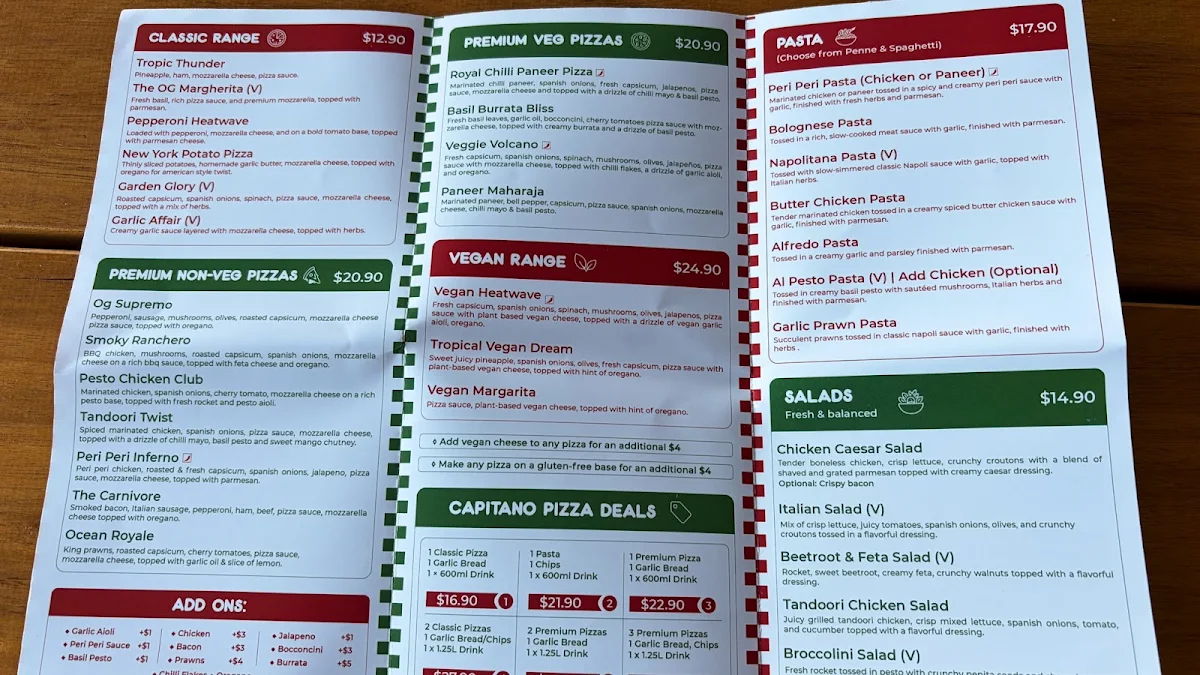 Menu, Capitano Pizza Marsden Park