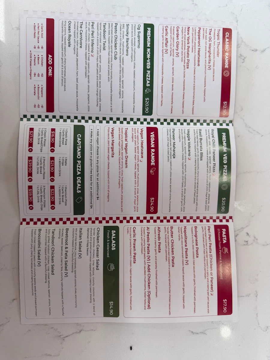Menu, Capitano Pizza Marsden Park