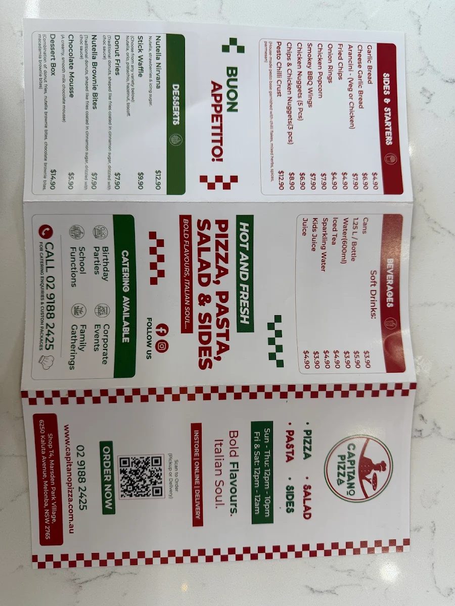 Menu, Capitano Pizza Marsden Park