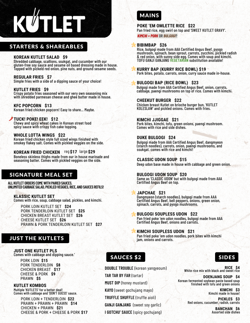 Menu, KUTLET Korean Restaurant