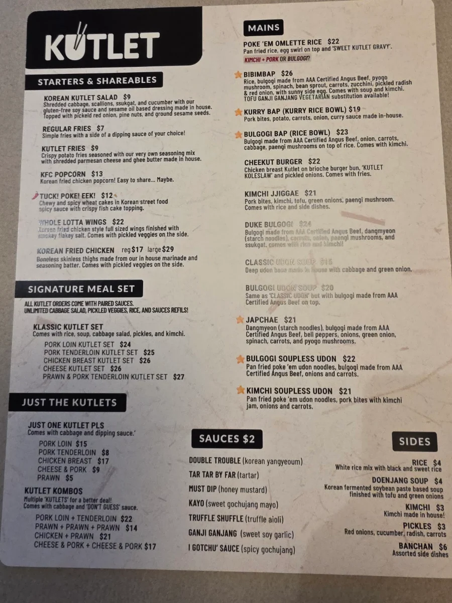 Menu, KUTLET Korean Restaurant