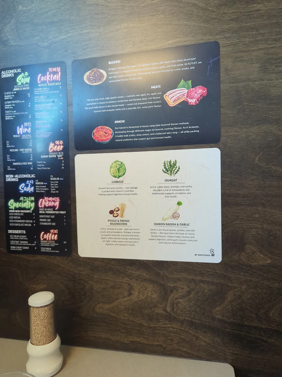 Menu, KUTLET Korean Restaurant