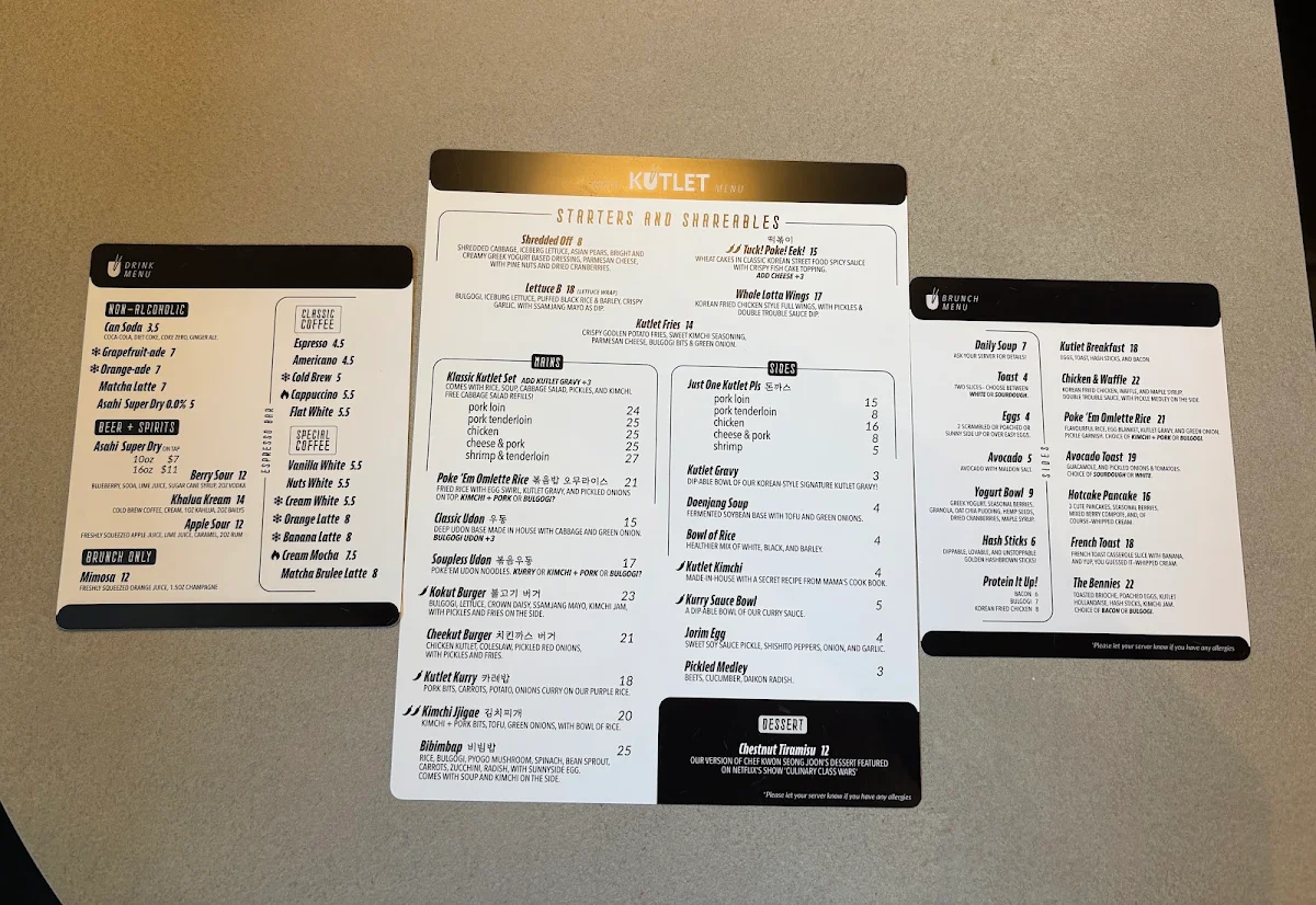 Menu, KUTLET Korean Restaurant