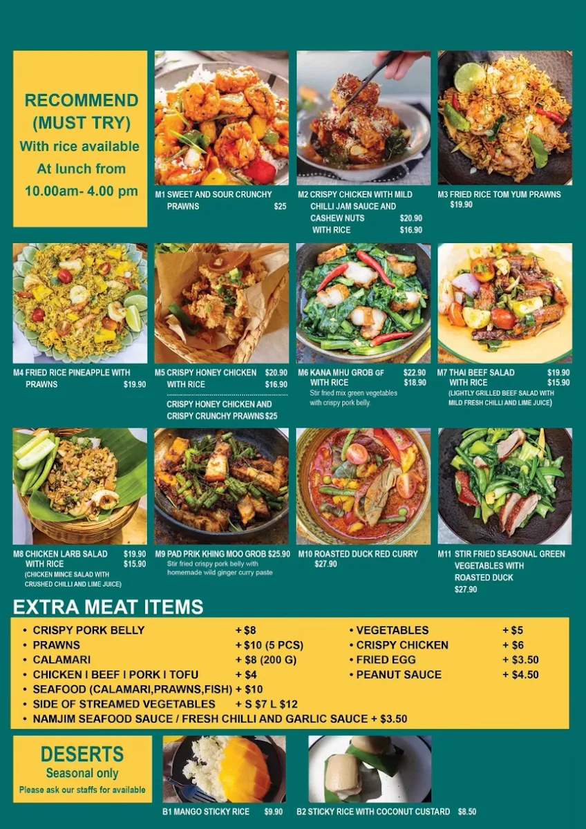 Menu, CHIM YOUNG THAI TAREE
