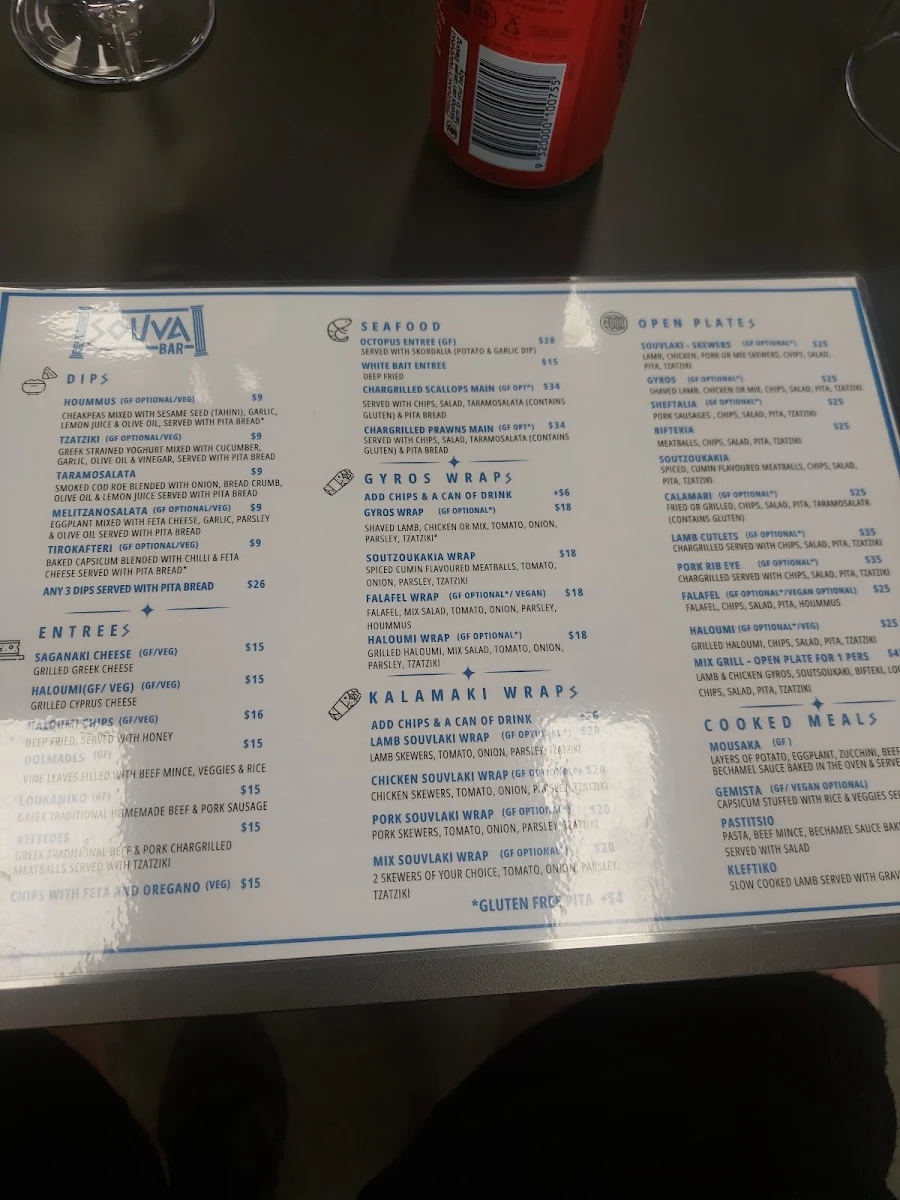 Menu, Souva Bar Greek Restaurant - Drysdale