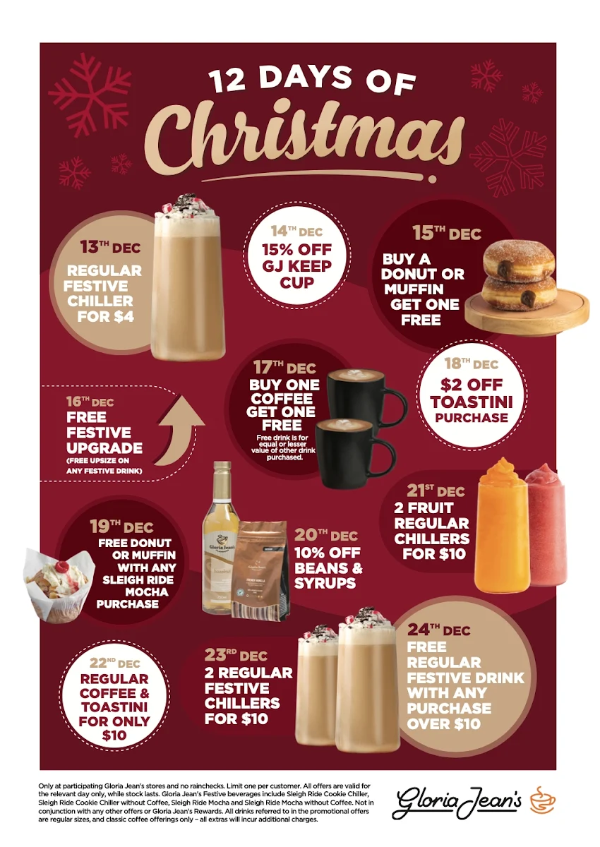 Menu, Gloria Jean's Padstow