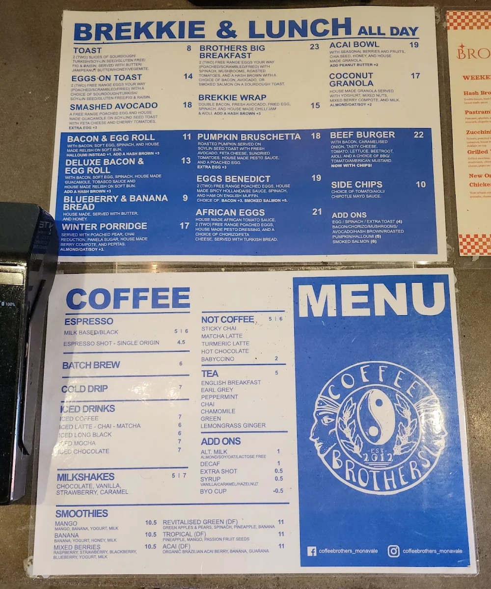 Menu, Coffee Brothers.