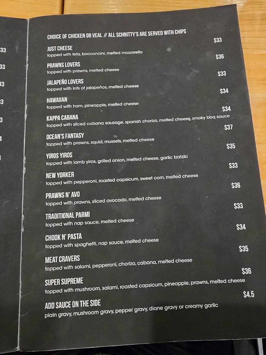 Menu, Hanson Pizza Bar