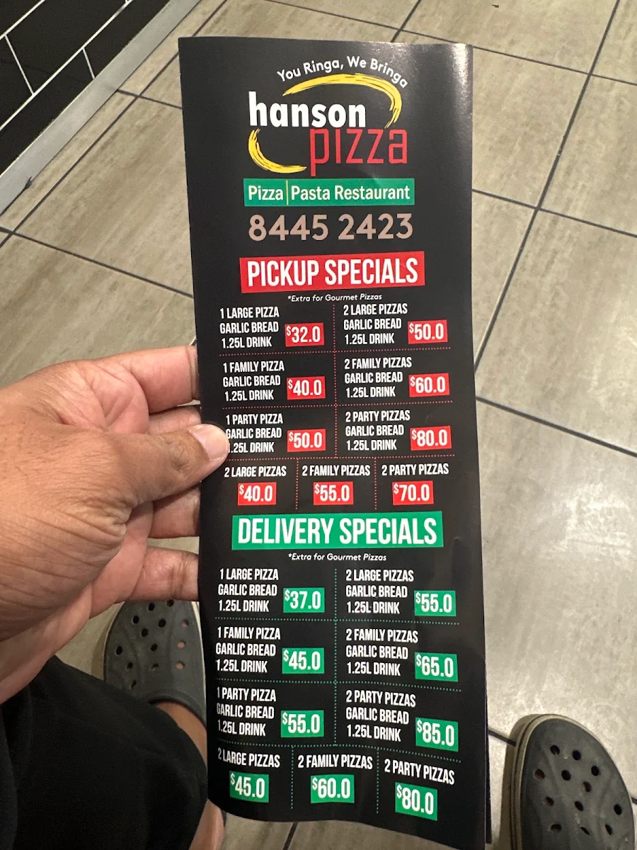 Menu, Hanson Pizza Bar