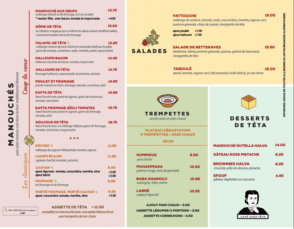 Menu, Chez Téta