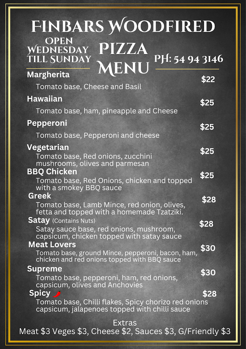 Menu, Finbar's Lounge Bar
