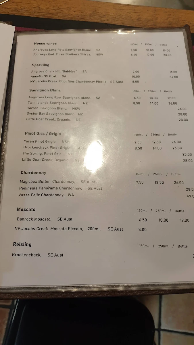 Menu, Finbar's Lounge Bar