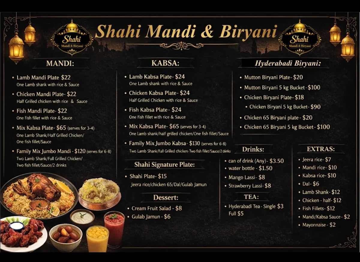 Menu, Shahi Mandi & Biryani