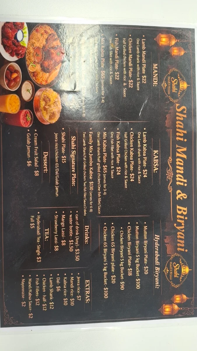 Menu, Shahi Mandi & Biryani
