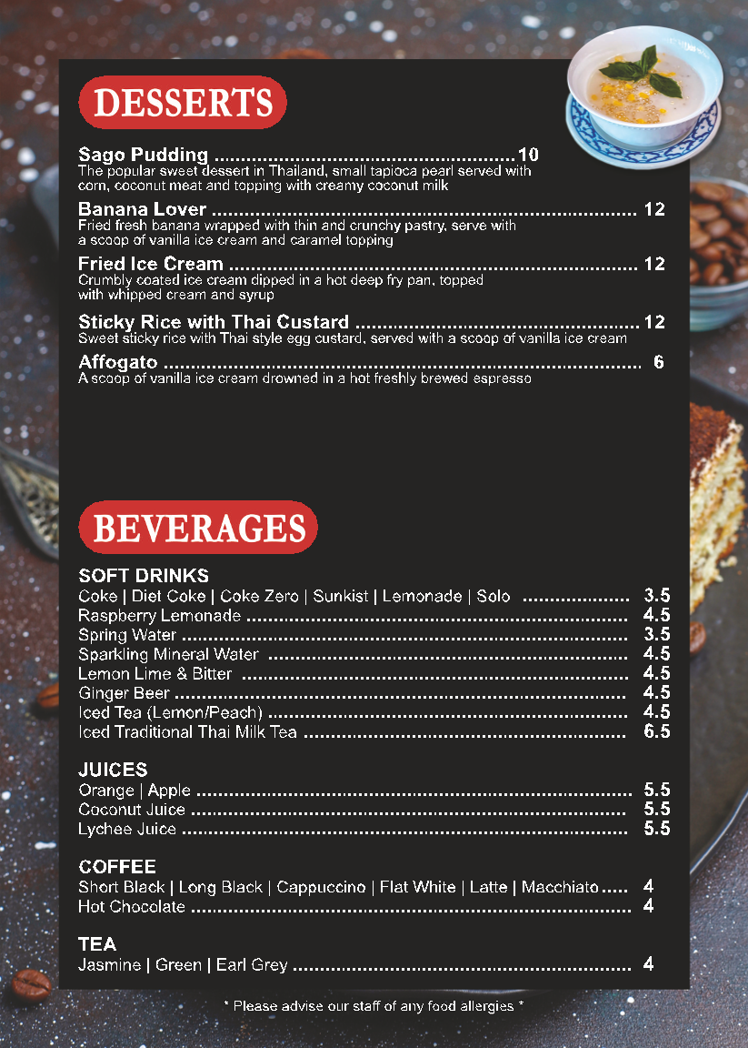 Menu, Red Galangal Thai Restaurant Rouse Hill