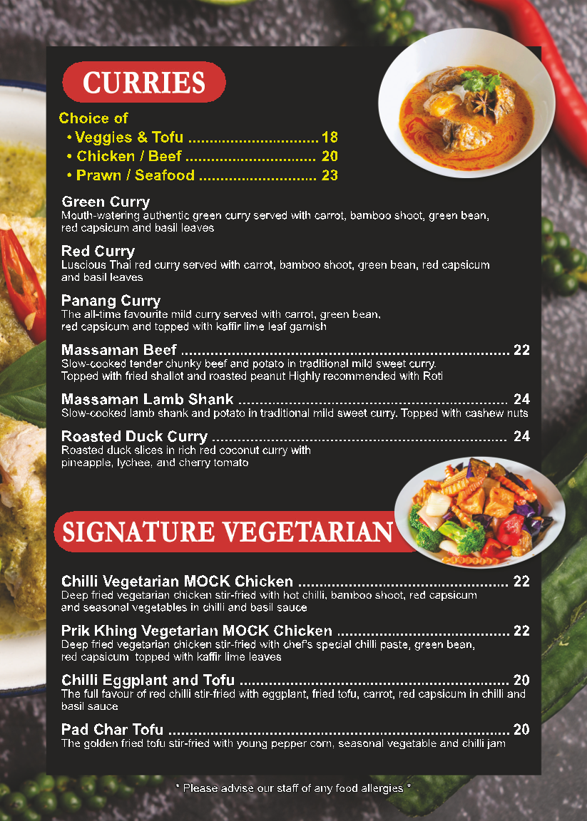Menu, Red Galangal Thai Restaurant Rouse Hill