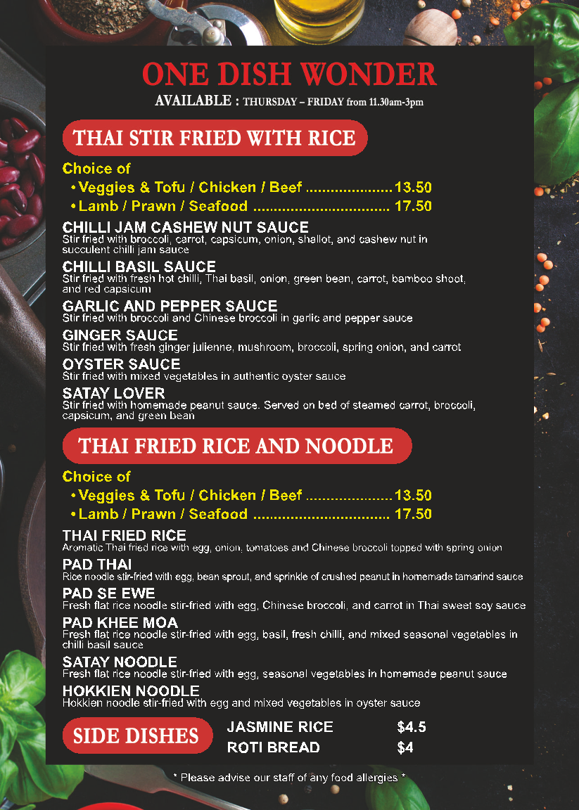 Menu, Red Galangal Thai Restaurant Rouse Hill